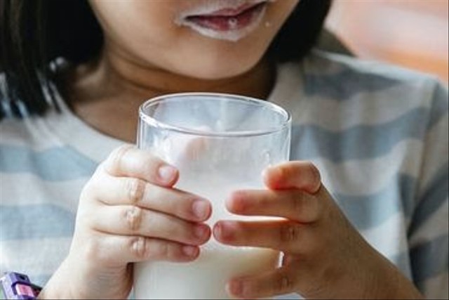 Ilustrasi anak minum susu.