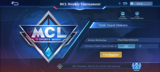 Lobby Utama MCL. (Foto: Tangkapan Layar di Mobile Legends)