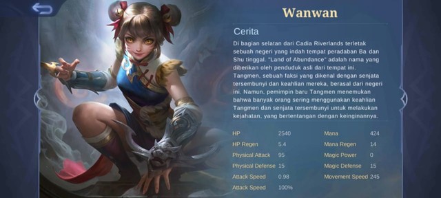 Statistik Hero Wanwan. (Foto: Tangkapan Layar di Game Mobile Legends)