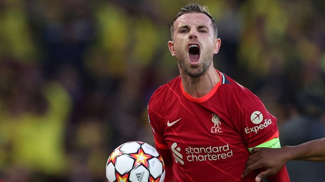 Ekspresi pemain Liverpool Jordan Henderson saat pertandingan Semi Final Liga Champions Leg Pertama di Anfield, Liverpool, Inggris. Foto: Phil Noble/Reuters