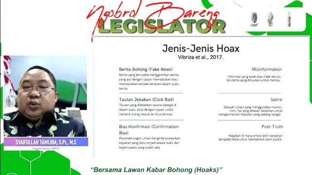 Anggota Komisi I DPR RI, Syaifullah Tamliha SPi MS saat Webinar Series: Ngobrol bareng Legislator bertajuk "Bersama Lawan Kabar Bohong (Hoaks)", pada Kamis (24/03/2022).