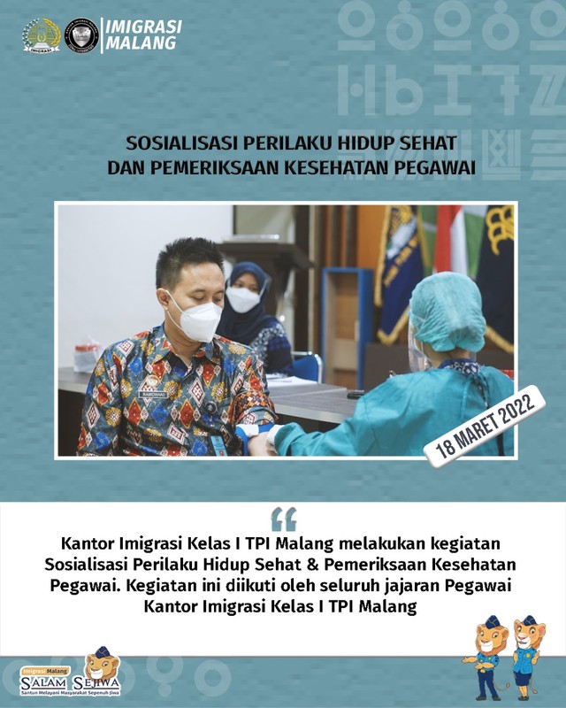 Imigrasi Malang Jalani Pemeriksaan Kesehatan & Sosialisasi Perilaku Hidup Sehat (Foto: Humas Kanim Malang)