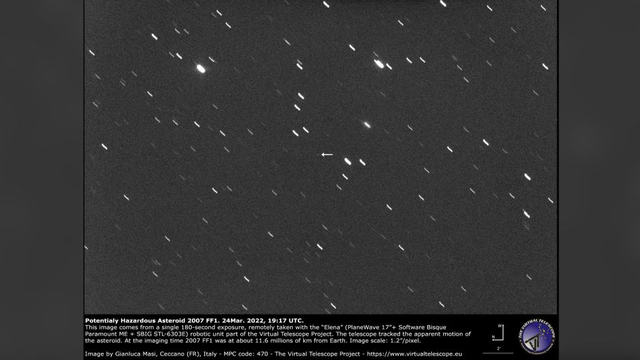 Virtual Telescope Project menangkap gambar asteroid 2007 FFI yang berpotensi berbahaya pada 24 Maret 2022 Foto: Dok. Virtual Telescope Project 