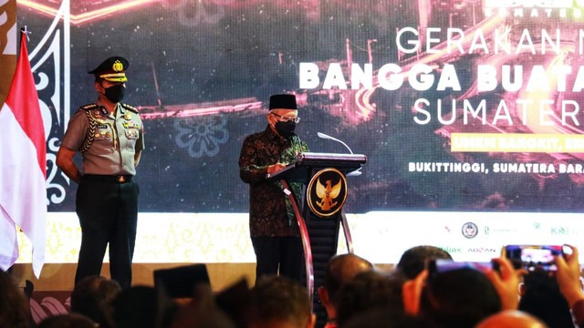 Wakil Presiden Ma'ruf Amin resmikan Gerakan Nasional Bangga Buatan Indonesia (Gernas BBI) Sumatera Barat, Selasa (12/4/2022). Foto: Dinas Kominfotik Sumbar
