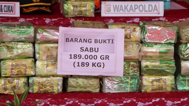 Jumpa pers Polda Aceh Bongkar Peredaran Gelap Sabu 189 Kilogram (8/3). Foto: Humas Polda Aceh