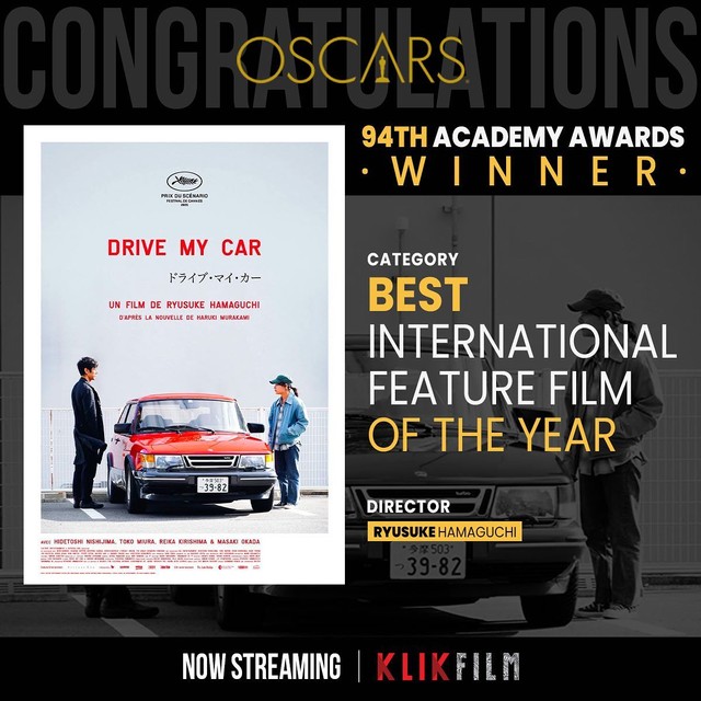 Film Drive My Car yang raih Piala Oscar 2022 tayang di KlikFilm.
 Foto: Instagram/@klikfilm