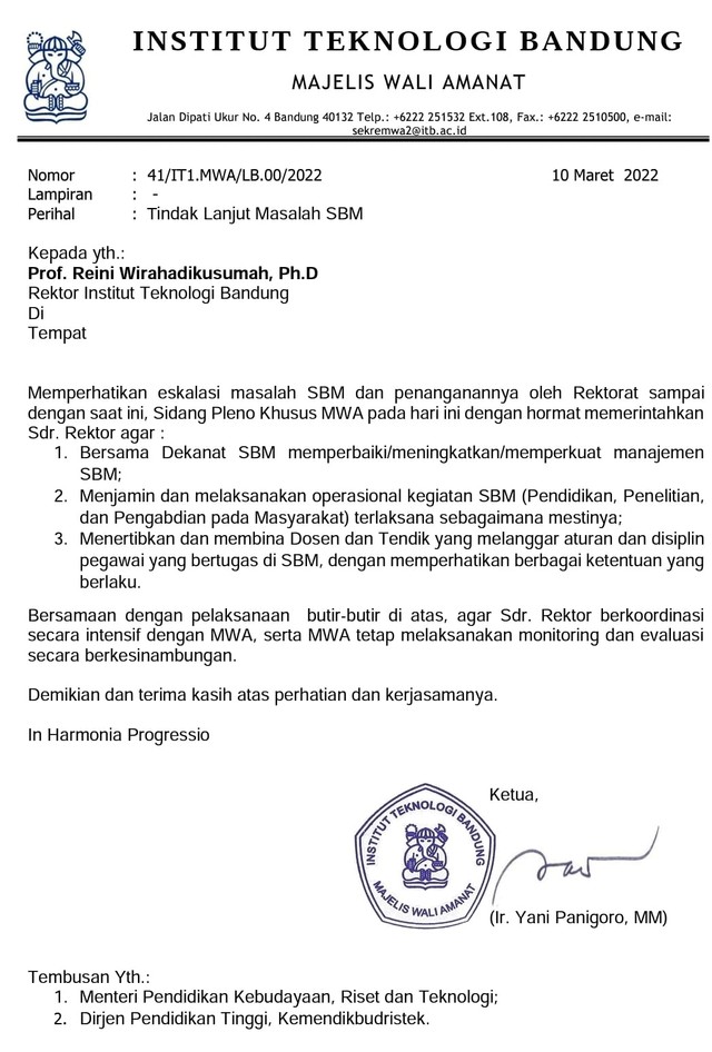 Buntut Konflik, MWA ITB Minta Rektor Tertibkan Dosen SBM Yang Langgar ...