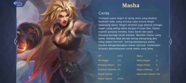 Statistik Hero Masha. (Foto: Tangkapan Layar di Game Mobile Legends)