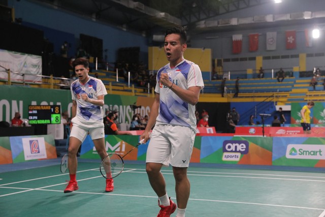 Pramudya Kusumawardana/Yeremia Rambitan (Pramudya/Yeremia) dalam ajang Badminton Asia Championships (BAC) 2022 yang diselenggarakan di Manila, Filipina. Foto: Dok PBSI