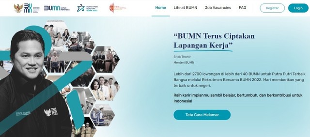 Rekrutmen Bersama BUMN 2022. Foto: Tangkapan layar website rekrutmenbersama.fhcibumn.id