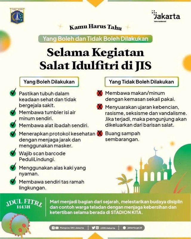 Buat Kamu yang Mau Salat Idul Fitri di JIS, Catat Aturan Ini Ya