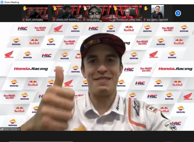 Marc Marquez dalam kegiatan Virtual Meet & Greet yang diselenggarakan PT Astra Honda Motor (AHM). Foto: Dok. Astra Honda Motor