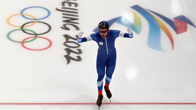 Atlet Rusia Daniil Aldoshkin di Olimpiade Musim Dingin Beijing 2022. Foto: Sebastien Bozon/AFP