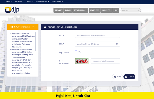 Tampilan situs cara cara lapor SPT tahunan pribadi online . Foto: Dokumentasi DJP Online