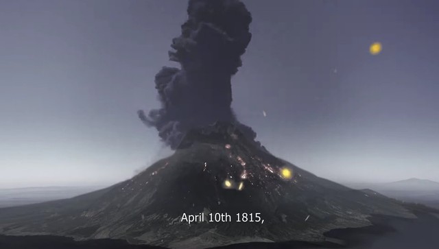 Ilustrasi letusan Gunung Tambora. Foto: Tangkapan layar Film Majestic Tambora.