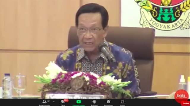 Gubernur DIY, Sultan HB X saat menjadi ketnote speaker dalam acara 'Memahami Keppres Nomor 2 tahun 2022 tentang Hari Penegakan Kedaulatan Negara' di Yogyakarta, Senin (7/3). 