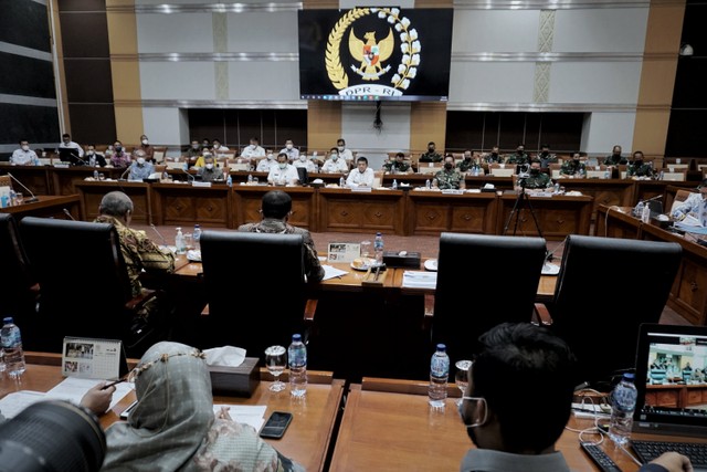 Raker TNI, Kemenhan dan Kemenkeu di Komisi I DPR RI. Foto: Jamal Ramadhan/kumparan