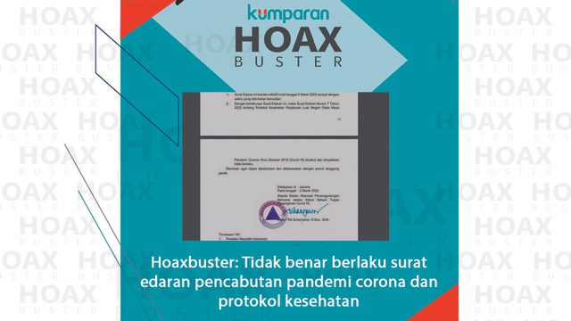 Hoaxbuster: Tidak benar berlaku surat edaran pencabutan pandemi corona dan protokol kesehatan
dok ist Foto: Dok. Istimewa