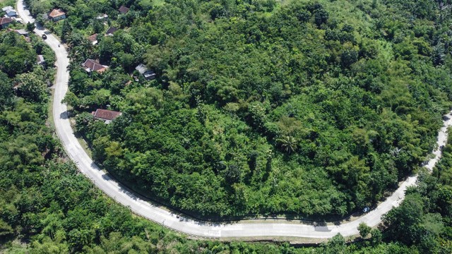 Foto udara Jalan Pantai Selatan (Pansela) di Kecamatan Ciandum, Kabupaten Cianjur, Jawa Barat, Rabu (27/4/2022). Foto: Adeng Bustomi/ANTARA FOTO