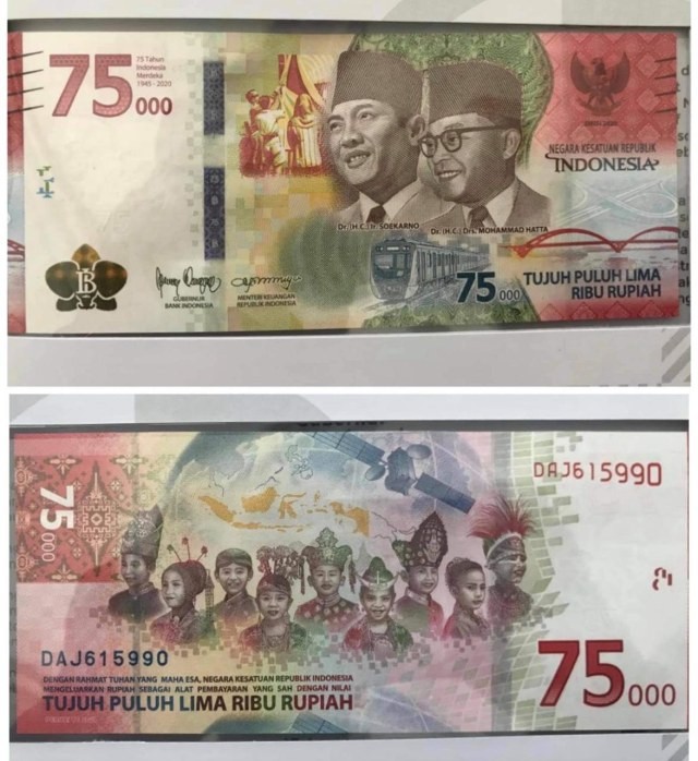 Uang rupiah khusus Rp 75.000 diterbitkan Bank Indonesia secara terbatas untuk memperingati HUT ke-75 RI.  Foto: Dok. Istimewa