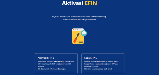 Tampilan situs EFIN Pajak untuk aktivasi EFIN 2022. Foto: tangkapan layar efin.pajak.go.id