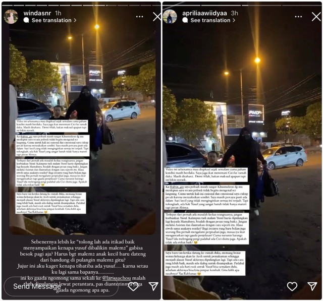 Unggahan Instagram Story rekan Larissa Chou tentang Alvin Faiz. Foto: Dok. Istimewa