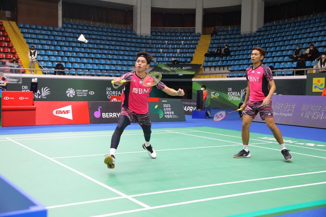 Fajar Alfian/Muhammad Rian Ardianto (Fajar/Rian) di Korea Open 2022. Foto: Dok PBSI