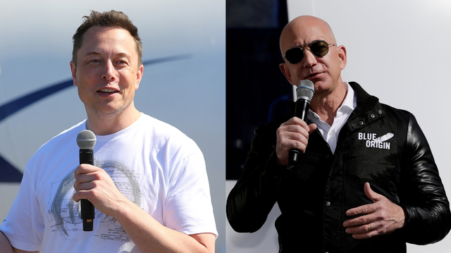 Dua orang terkaya di dunia, Jeff Bezos dan Elon Musk. Foto: Getty Images