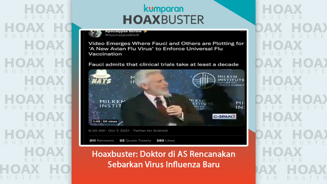 Hoaxbuster: Doktor di AS Rencanakan Sebarkan Virus Influenza Baru.
 Foto: Twitter