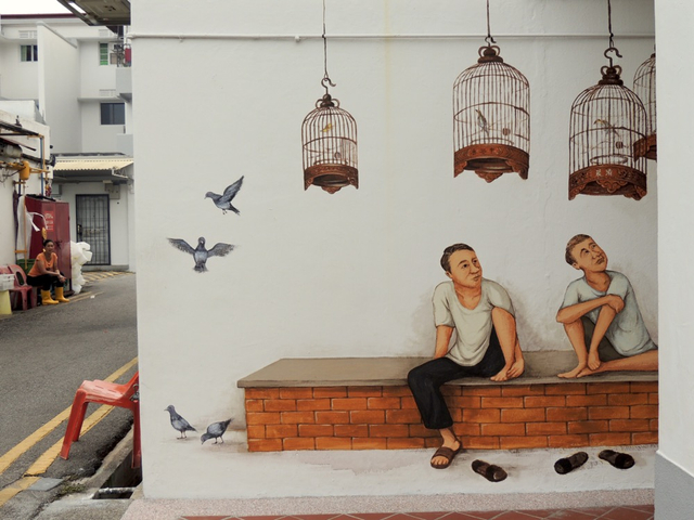 Mural ‘Bird Singing Corner’ di Blk 71 Seng Poh Lane, karya seniman Yip Yew Chong. Foto: www.yipyc.com