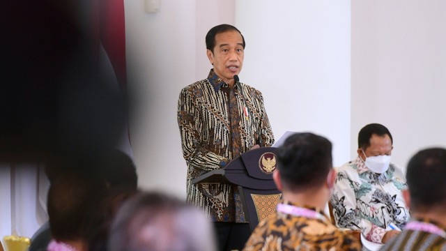 Presiden Joko Widodo pada peresmian Pembukaan Apkasi Otonomi Expo Tahun 2021, Istana Kepresidenan Bogor, Rabu (20/10). Foto: Muchlis Jr/Biro Pers Sekretariat Presiden