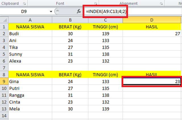 Rumus Index Excel Untuk Mendapatkan Referensi Sel 5526