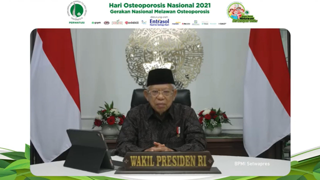 Wakil Presiden RI KH Ma'ruf Amin saat pencanangan  Gerakan Nasional Melawan Osteoporosis yang digelar secara daring.