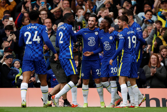 Selebrasi pemain Chelsea usai mencetak gol ke gawang Norwich City pada pertandingan lanjutan Liga Inggris di Stamford Bridge, London, Inggris. Foto: Andrew Boyers/REUTERS