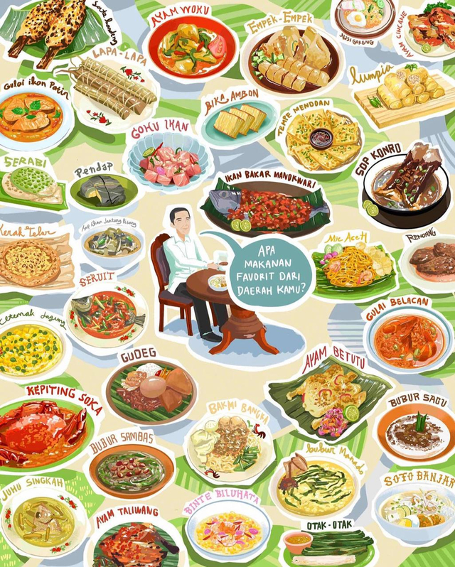 Ilustrasi Makanan Khas Indonesia yang telah dicicipi oleh Presiden Jokowi (Sumber: Instagram @jokowi)