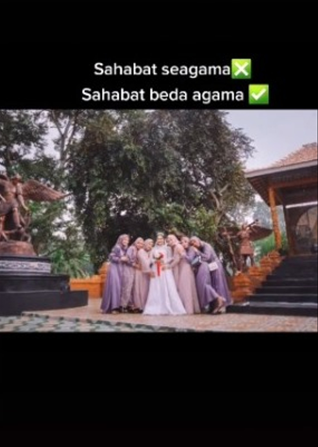 Viral pengantin didampingi 7 orang bridesmaid berbeda agama. (Foto: TikTok/@dettadetull)  