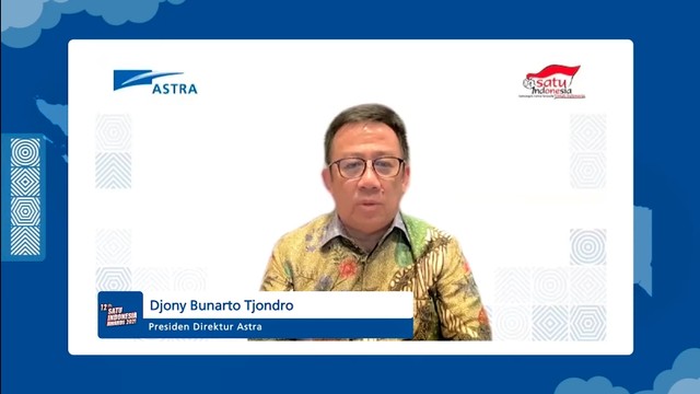 Presiden Direktur Astra, Djony Bunarto Tjondro saat membuka 12th Astra Satu Indonesia Awards Tahun 2021, Kamis (28/10). Foto: Screenshoot YouTubegrup astra