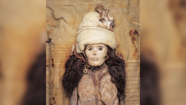 Salah satu mumi Tarim dikubur di pemakaman Xiaohe. Penelitian baru menunjukkan mereka adalah keturunan dari penduduk asli dan bukan dari migran Indo-Eropa ke wilayah tersebut, seperti yang diperkirakan sebelumnya. Foto: Xinjiang Institute of Cultural Relics and Archaeology