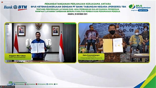 BPJS Ketenagakerjaan (BPJAMSOSTEK) melakukan penandatanganan Perjanjian Kerja Sama (PKS) dengan Bank Tabungan Negara (BTN). Foto: BPJAMSOSTEK