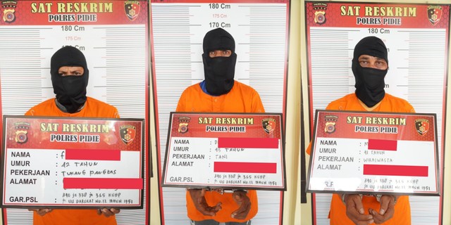 Tiga pelaku penembakan Datim BAIS TNI di Pidie, Aceh, ditangkap. Foto: Humas Polda Aceh