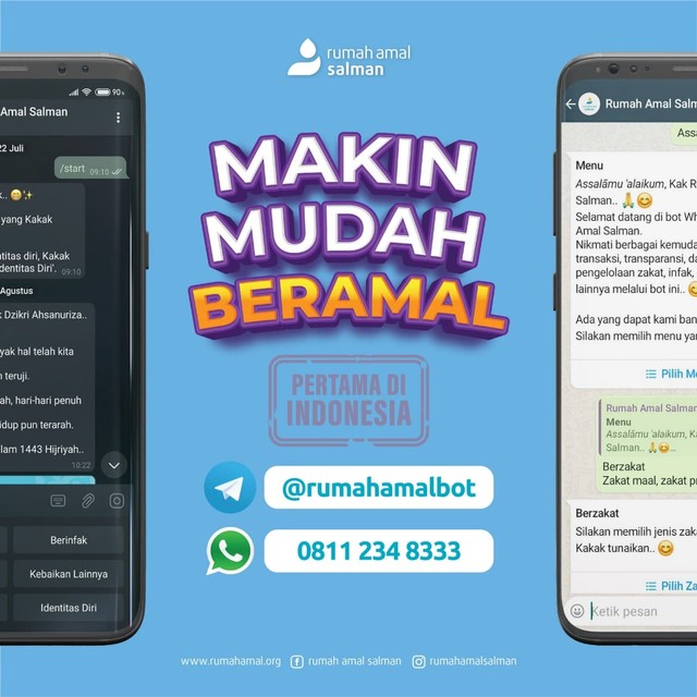 Rumah Amal Salman menjadi lembaga zakat pertama yang mengembangkan sistem pembayaran virtual di aplikasi whatsapp dan telegram untuk kemudahan transaksi amal kebaikan. 