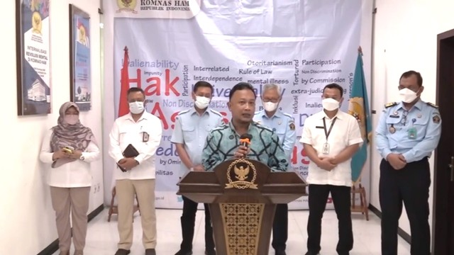 Konpers Komnas HAM dengan Kemenkumham soal kebakaran Lapas Tangerang. Foto: Dok. Istimewa
