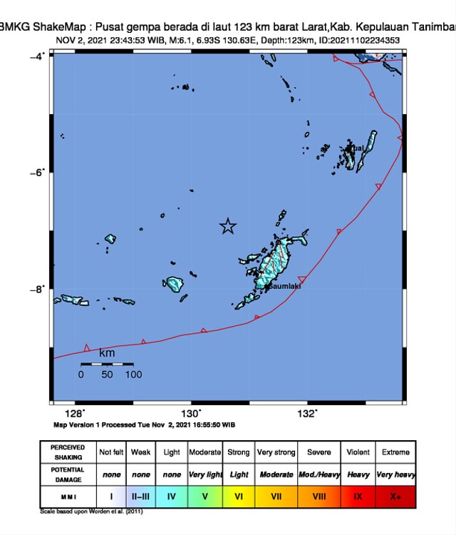 Gempa 6,1 Magnitudo Guncang Kab. Kepulauan Tanimbar, Maluku (97695)
