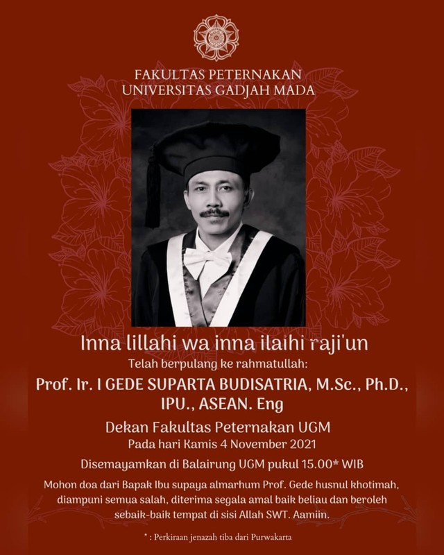 Prof Gede, Dekan Fakultas Peternakan UGM meninggal. Foto: Dok. Istimewa
