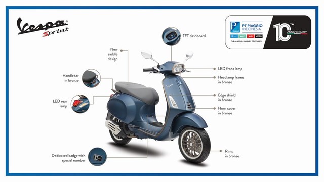 Detail pada 10th Anniversary Vespa 150 Sprint i-get ABS Foto: dok. Piaggio Indonesia