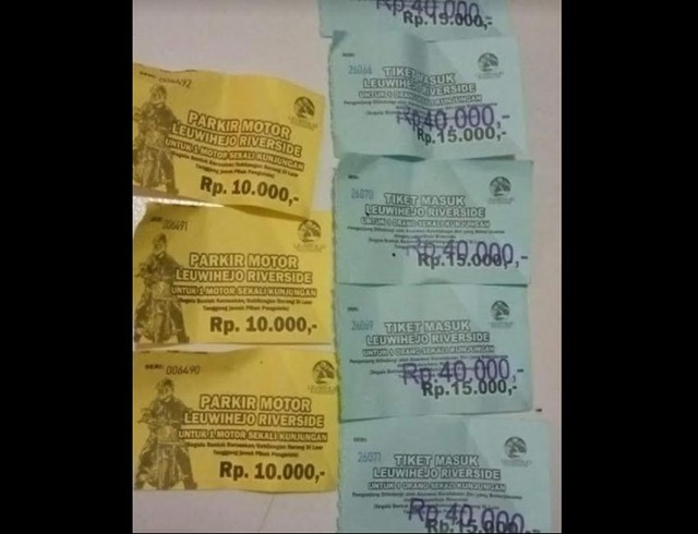 Tiket masuk kawasan Leuwihejo Riverside yang diduga terkena pungutan liar (gambar: tangkap layar Instagram/infodepok_id)