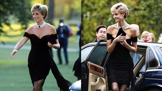 Putri Diana (kiri) dan Elizabeth Debicki (kanan) saat pakai revenge dress Foto: Twitter @kinsleyschofield