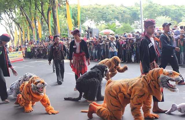 Pertunjukan pencak macan di Alun-Alun Kabupaten Gresik. ( Sumber : Foto Pribadi )