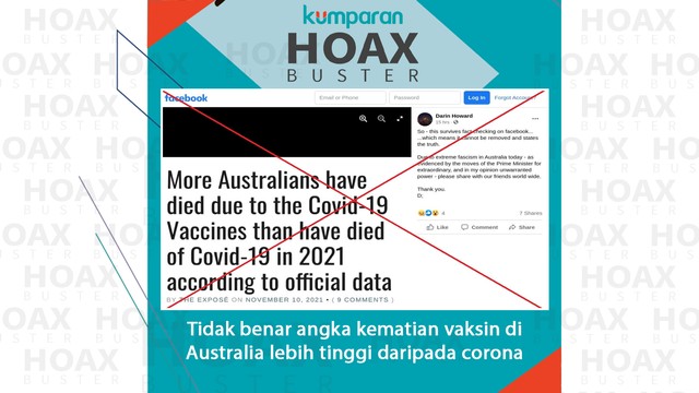Hoaxbuster angka kematian vaksin di Australia lebih tinggi daripada corona. Foto: Factcheck/AFP dan kumparan