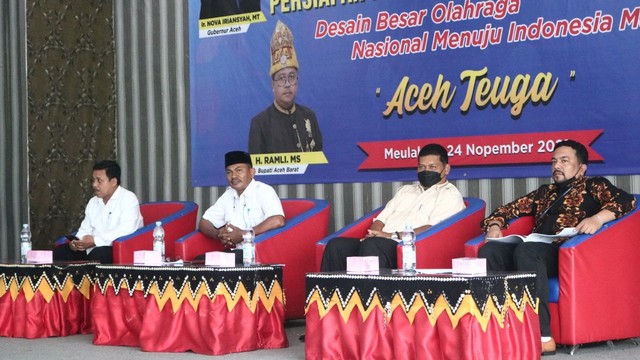 Rapat koordinasi membahas pelaksanaan Popda Aceh XVI di Kabupaten Aceh Barat yang rencananya digelar pada Juni 2022. Foto: Dok. Diskominsa Aceh Barat 